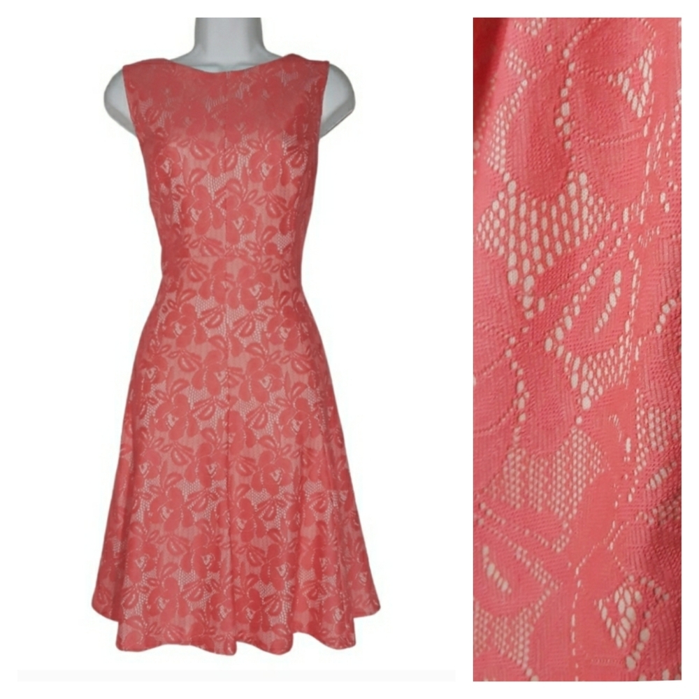 AMERICAN LIVING Pink Lace Sleeveless Large A-Line Dress 12 NWT